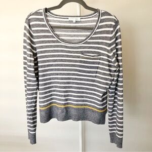 Marie Claire Oversized Relaxed Fit Casual Strips Gray Scoop Neck Sweater. Medium